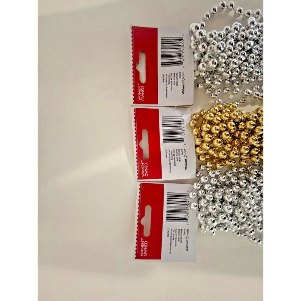 Plastic Metallic Color Bead Christmas Garlands Silver Gold